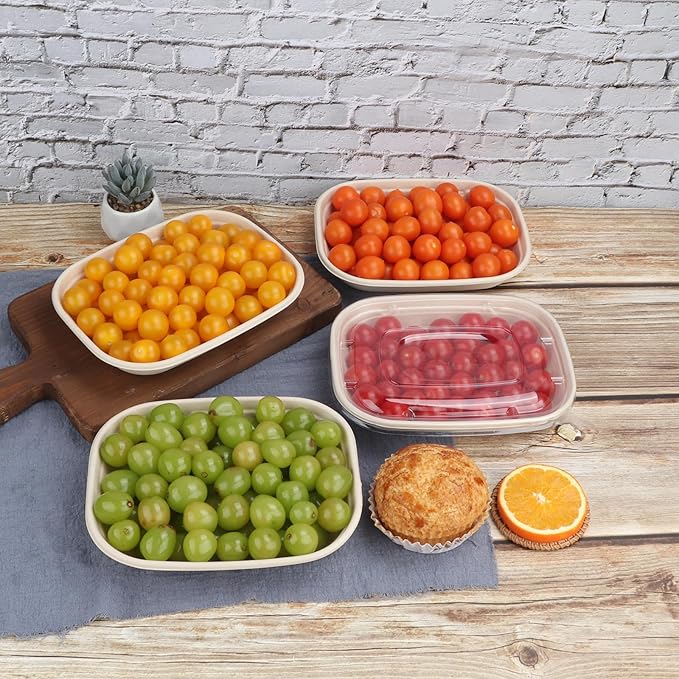 28 oz Disposable salad bowls with lids, Sugarcane Fiber Paper Bowls take away food containers meal prep Plant Fiber deli container 50 Pack