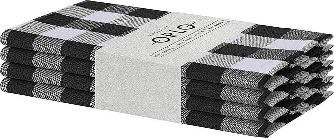Black Gingham Kitchen Towels, 18x26 Inches, Soft, Absorbent, Durable, Quick Drying, 100% Cotton, Washable & Reusable, Premium Check Towels for Drying Dishes, Drying Hands, and Cleaning