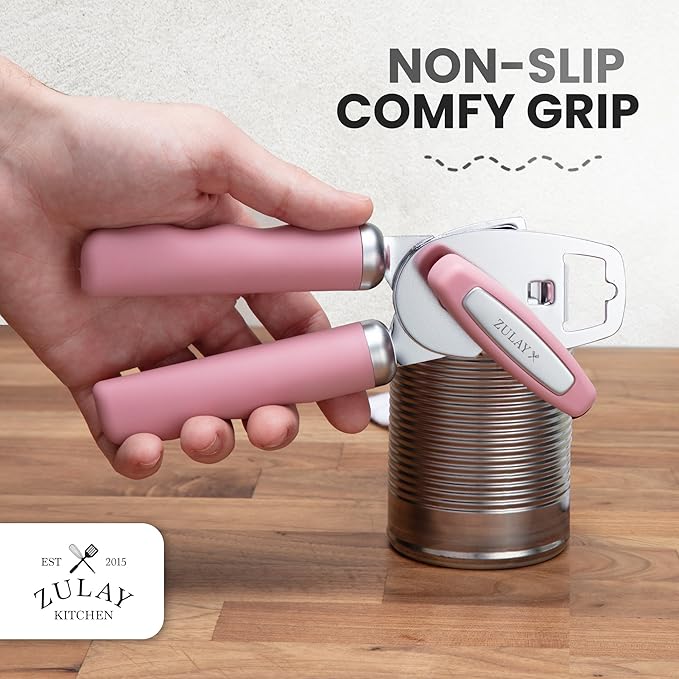 Zulay Kitchen Heavy Duty Stainless Steel Can Opener Manual with Bottle Opener - Rust Proof Manual Can Opener With Turn Knob & Soft Grip Handles