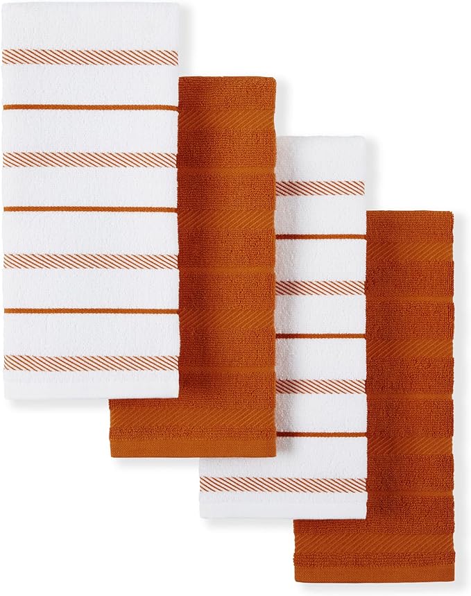 KitchenAid Albany Kitchen Towel 4-Pack Set, Honey Orange/White, 16"x26"