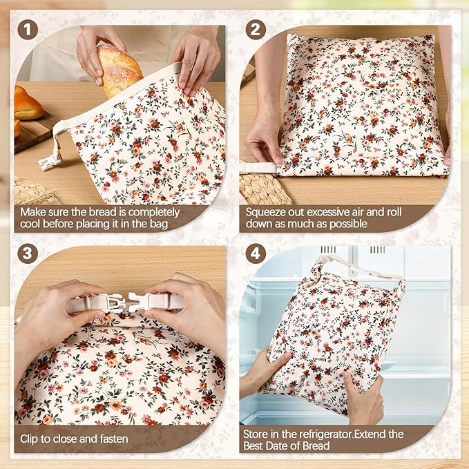 3 Pack Reusable Beeswax Bread Bags and Bowl Cover for Homemade Bread Sourdough, Large Vintage Floral Cotton Natural Beeswax Coating, for Sourdough Loaf Storage to Keep Fresh