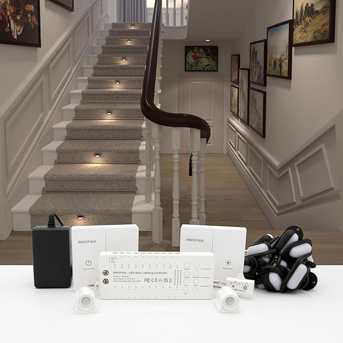 Motion-Activated LED Stair Lighting Kit RW-5620-B, Warm White 2700K Mini LED Light Bulbs Suilt for Indoor Carpeted Or Wooden Staircase (16 Bulbs)