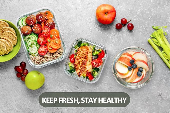 24-Piece Glass Food Storage Containers with Locking Lids,Glass Meal Prep Containers Set - Airtight Lunch Containers, Microwave, Oven, Freezer and Dishwasher, Red