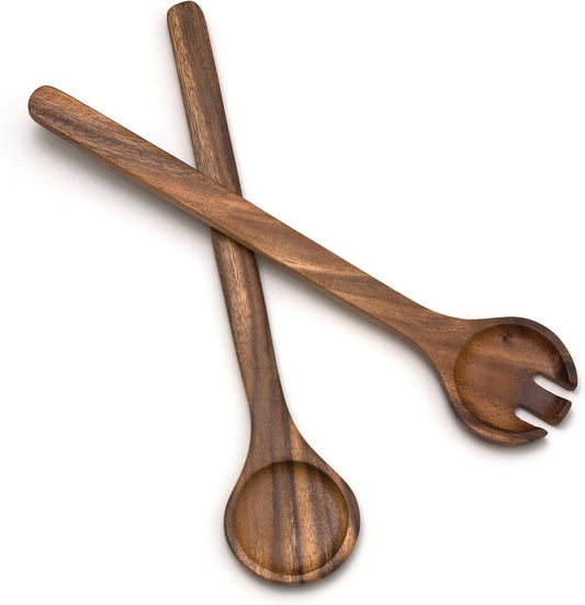 Lipper International Acacia Round Salad Servers, 13" Long, One Pair