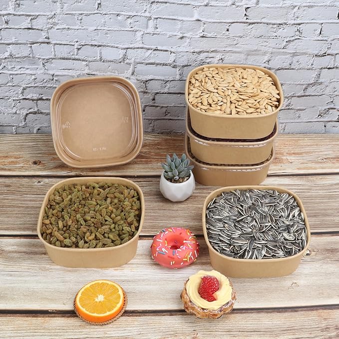 34 oz Disposable Kraft paper bowls with lids,Food containers Soup Bowls Party Supplies Treat Bowls 50 Pack