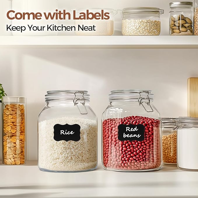 ComSaf Glass Jars with Airtight Lid 86 oz, Wide Mouth Mason Jars, Canning Jars, Large Glass Storage Containers with Lids, Flour Sugar Storage Containers, Large Canister for Rice, Pickle, Set of 2