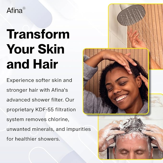 Afina Filtered Shower Head, Shower Filter for Hard Water | Improves Skin & Hair by Removing Chlorine & Toxic Chemicals from Hard Water | High Pressure Shower Filter Head Water Filter (Chrome)