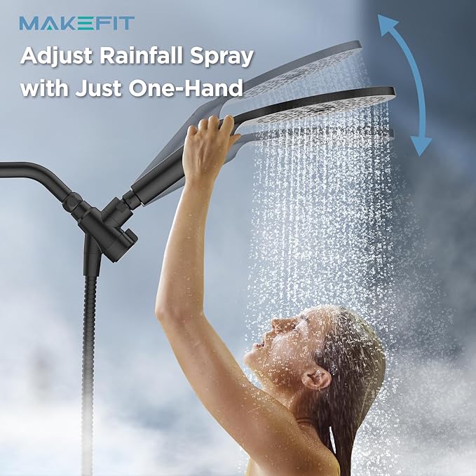 Shower Niche for Shower Wall, High Pressure Rain Shower Head with Handheld Spray Built-in Power Wash, Dual Showerhead with Handheld for Hard Water, Remove Chlorine for Healthier Skin, Hair