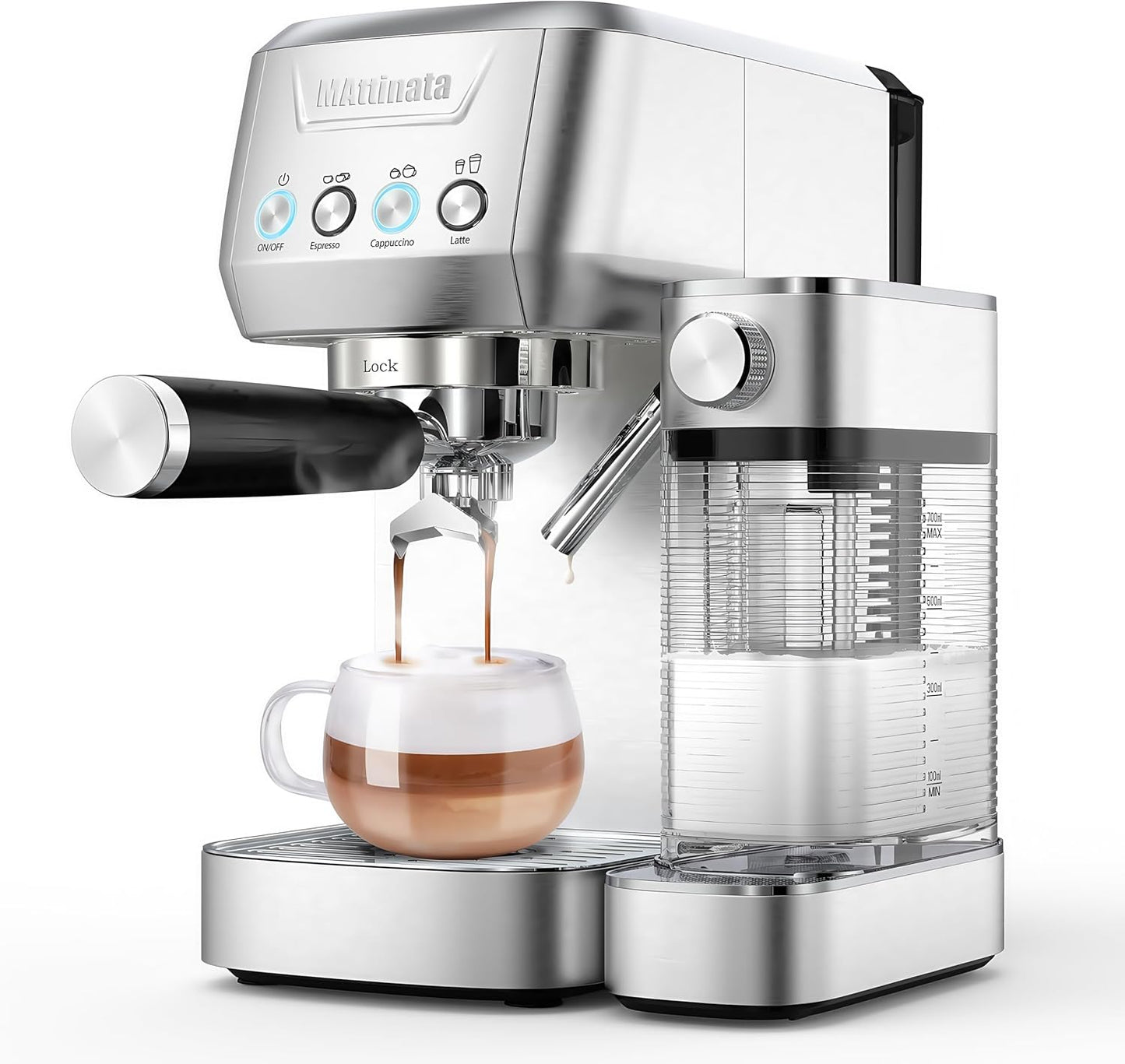 Cappuccino Machine 20 Bar, Professional Espresso Machines for Home and Office with Automatic Milk Frothering System, Barista Compact Latte Maker for Coffee Lovers, Stainless Steel-Mattino