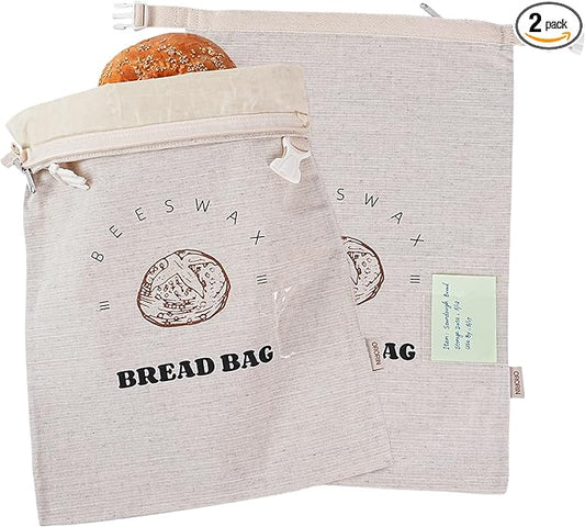 ORORIN Beeswax Bread Bags for Sourdough,Reusable Linen Waxed Sourdough Bread Bags for Homemade Bread,Bread Storage Container to Keep Fresh,Zipper Freezer Bags,Sourdough Accessories (2-Pack)