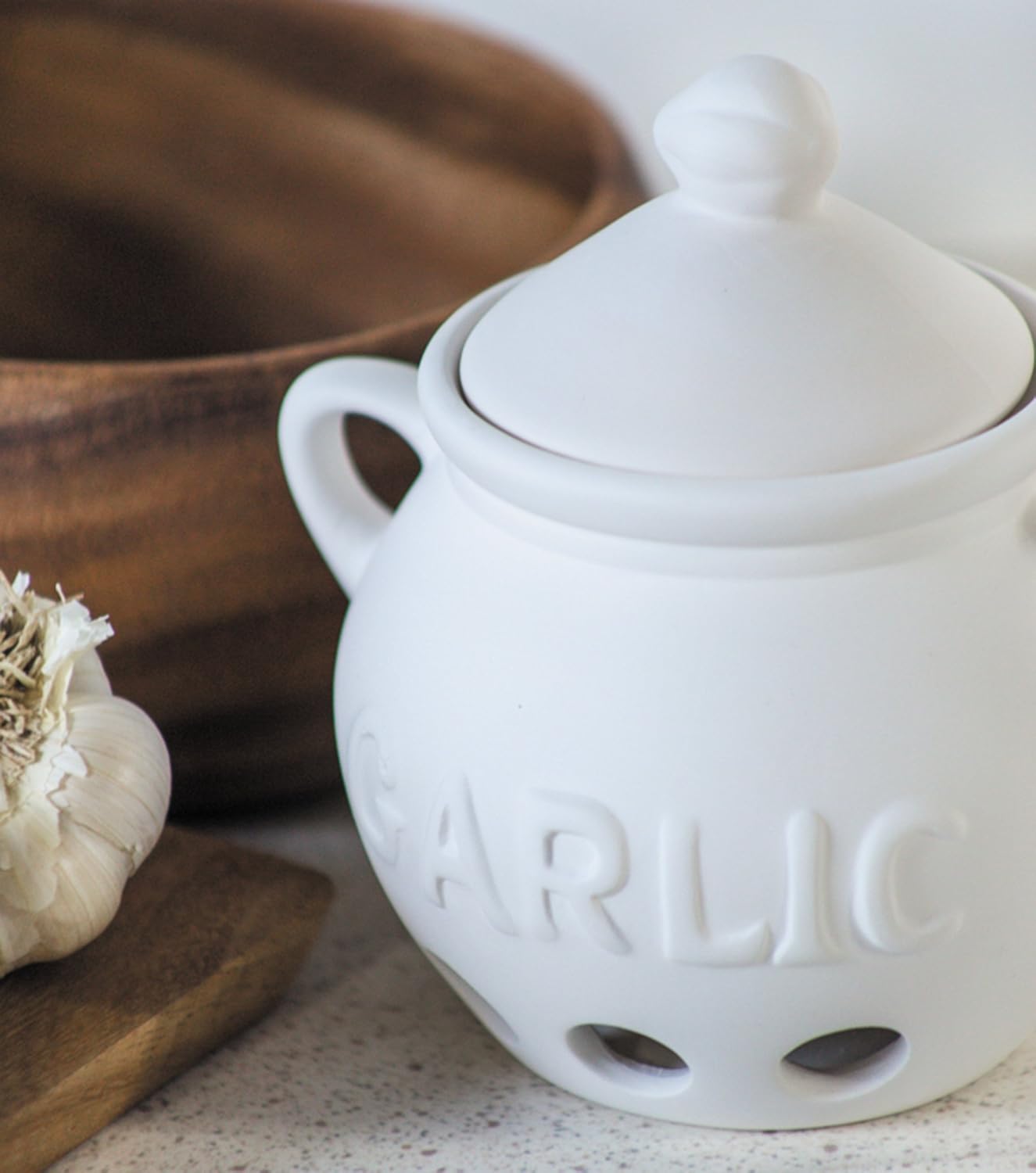 Fox Run Garlic Keeper and Storage, White Ceramic, 5.25" x 4.25" x 5.5"