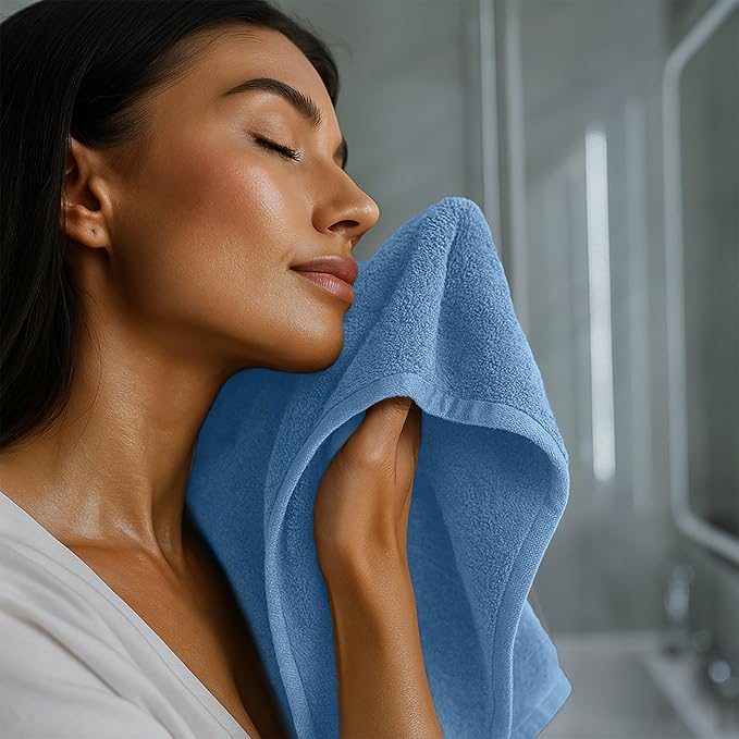 RIVERSIDE 24 Pack Washcloths Set - 100% Cotton [12x12 Inches] - Soft, Quick-Dry & Highly Absorbent Face Towels - Perfect for Bathroom, Gym, Hotel, Spa & Travel - Medium Blue