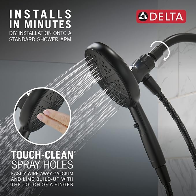 Delta Faucet 6-Spray SureDock Magnetic Shower Head with Handheld Spray, Black Shower Head with Hose, Showerheads & Handheld Showers, Handheld Shower Heads, Hand Shower, Matte Black 75613-BL