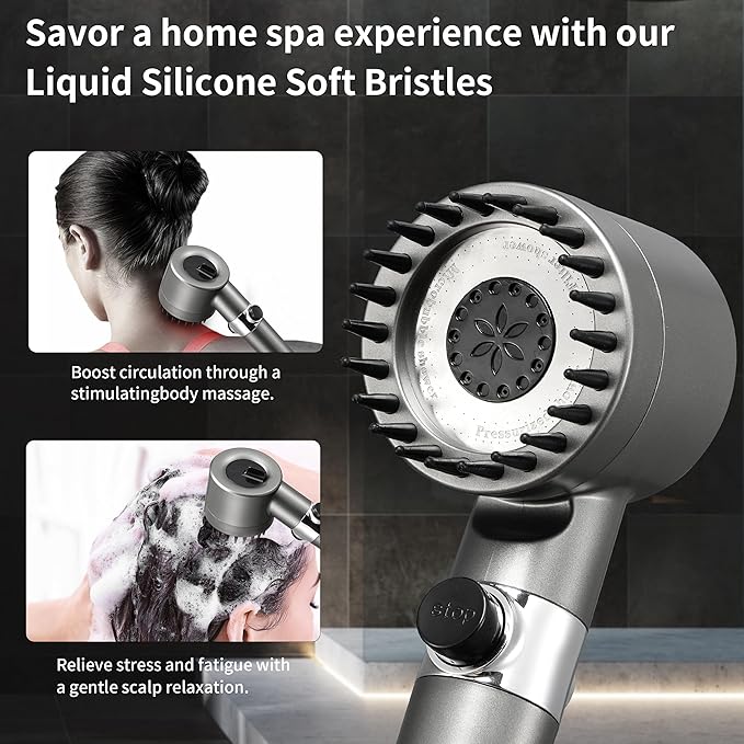 Fitered Shower Head with Handheld for Hard Water, High Pressure Handheld Shower Heads with On Off Switch, Showerhead with Long Hose(Gun Grey,2 Filters)