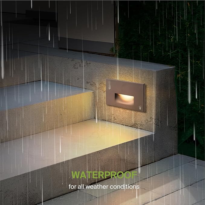 ASD LED Recessed Step Light Fixture, Outdoor & Indoor Tread Lighting | 3CCT, Dimmable, Waterproof, ETL Listed | 3W 120LM 3000K-5000K 120V | Staircase Hardwired Illumination | Dark Bronze, 12 Pack
