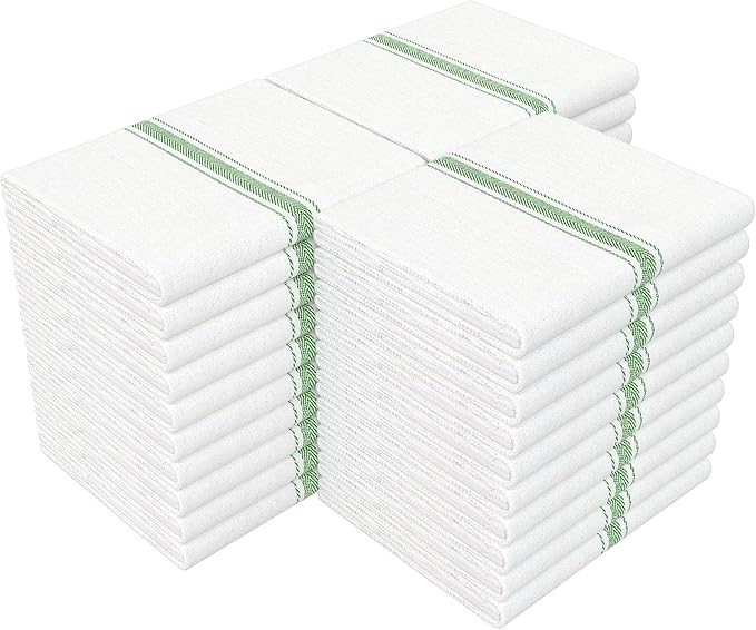 RIVERSTREAM Dish Towels - (Green, 30-Pack) 100% Cotton, 14 x 25 Inches, Super Absorbent, Reusable Cleaning Kitchen Dish Towels Set