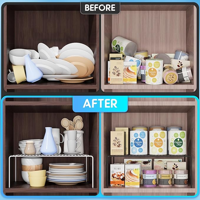 Large(15.7 x 9.4 inch)White Cabinet Storage Shelf Rack Set of 6, Rustproof Metal Wire Kitchen Counter Organizers and Storage, Spice Organization for Cabinet, Plate, Dish, Pantry, Bathroom, Fridge