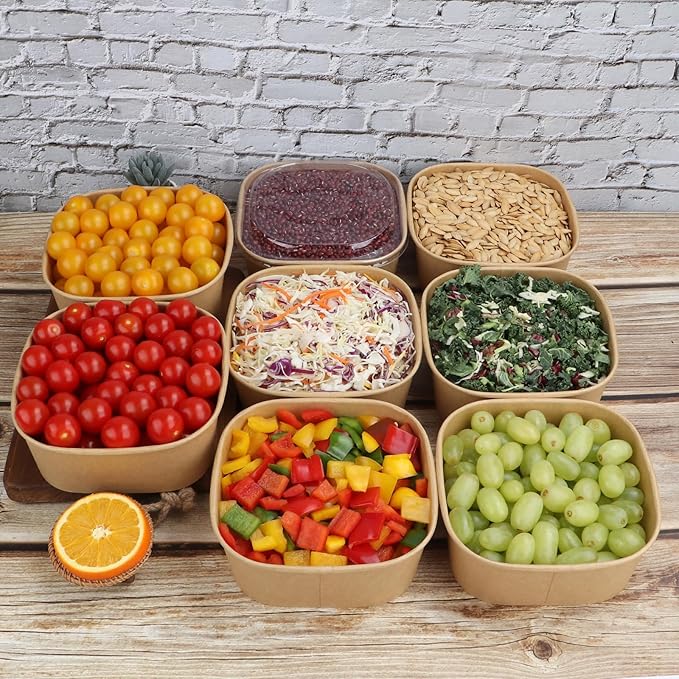 40 oz Disposable Kraft paper bowls with lids,Food containers Soup Bowls Party Supplies Treat Bowls 50 Pack