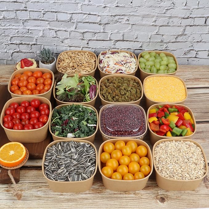 22 oz Disposable Kraft paper bowls with lids,Food containers Soup Bowls Party Supplies Treat Bowls 50 Pack