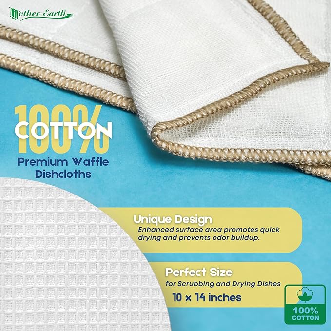 Mother-Earth Cotton Dish Cloths, Ultra Absorbent Quick-Drying Cleaning Cloths, Reusable and Eco-Friendly Dish Rags for Kitchen Use (6)