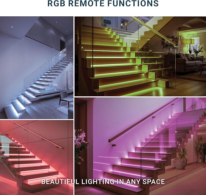 PARMIDA Intelligent Motion Sensor LED Indoor Stair Lighting Kit, RGB & 5CCT Color Selectable, 24" Aluminum Light Bars, Staircase Cascading Style, Remote Control, Dimmable, UL Driver, 200W - 20 Steps