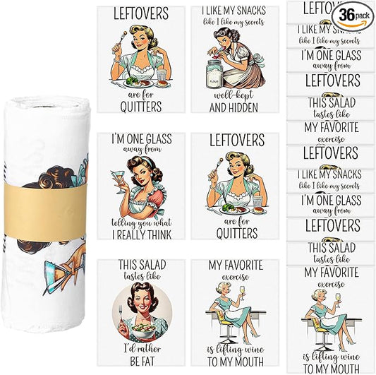 36 Count Reusable Cleaning Cloths Washable Cotton Kitchen Towels(Funny Style,Retro)