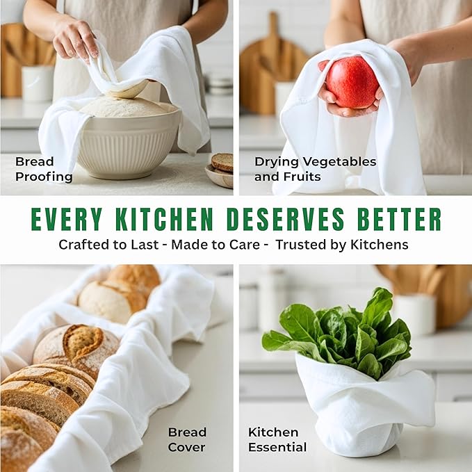 Flour Sack Towels| Towel for Crafts| Kitchen Dish Cotton Blank Towel for Embroidery|Baking Bread Proofing Linen Cover| Thick Absorbent Quick Dry| 12 Pack 18"x28" White