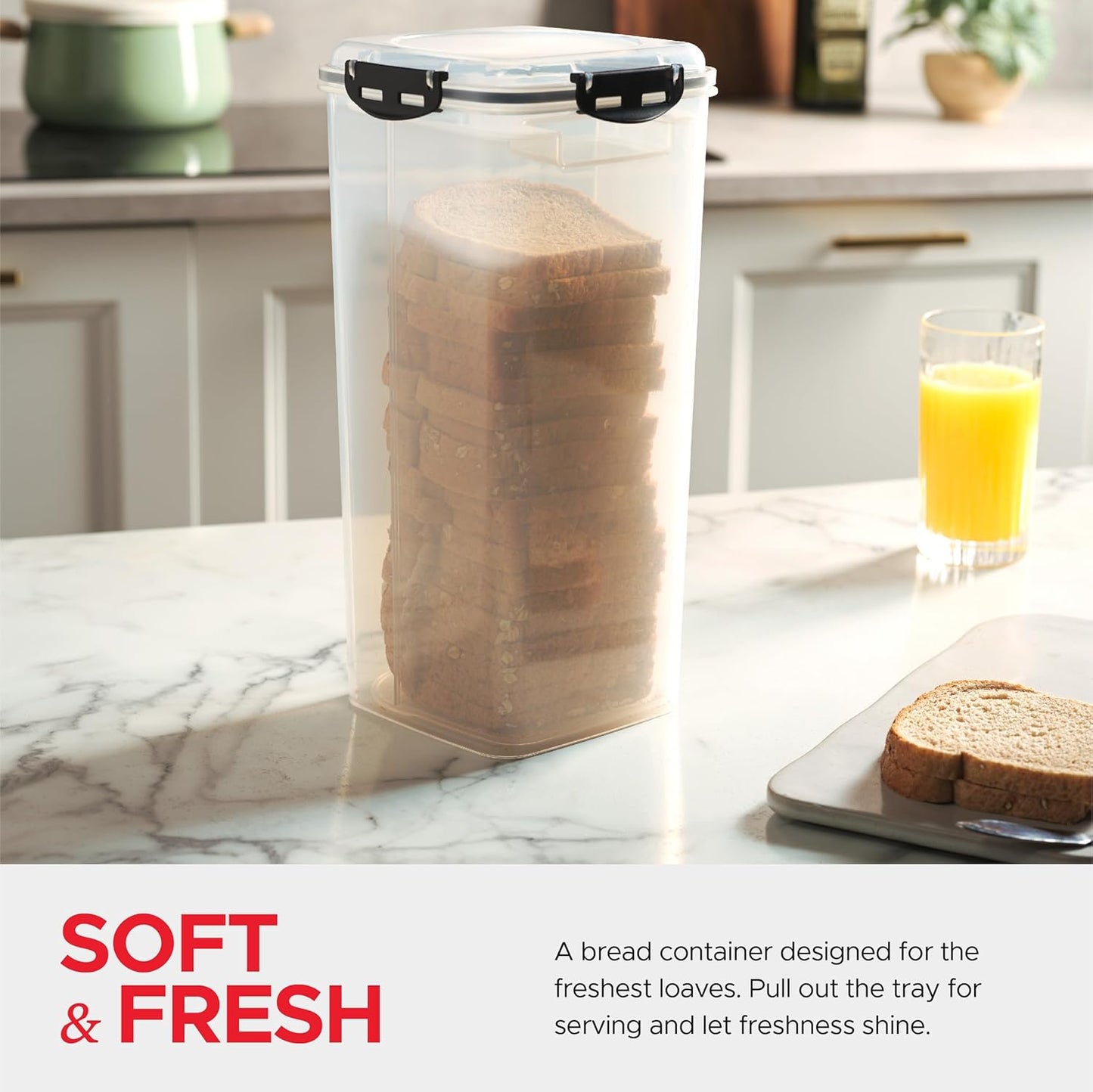 Tafura Bread Storage Container - 2 Pack BPA Free Plastic Bread Box with Ingeniously Tray - Airtight Container/Holder for Homemade Loaves and Baked Goods