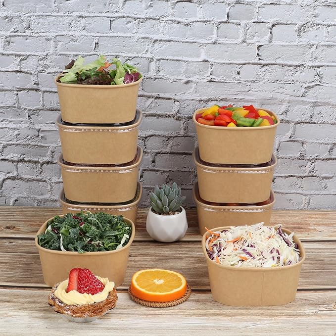 22 oz Disposable Kraft paper bowls with lids,Food containers Soup Bowls Party Supplies Treat Bowls 50 Pack