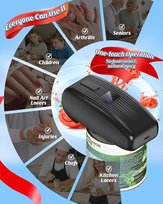 Electric Can Opener with LED Display, Rechargeable Automatic Can Opener Fit Almost Sizes, One-Touch Hands Free Can Opener Electric for Seniors with Smooth Edge, Food Safety Portable Kitchen Gadgets