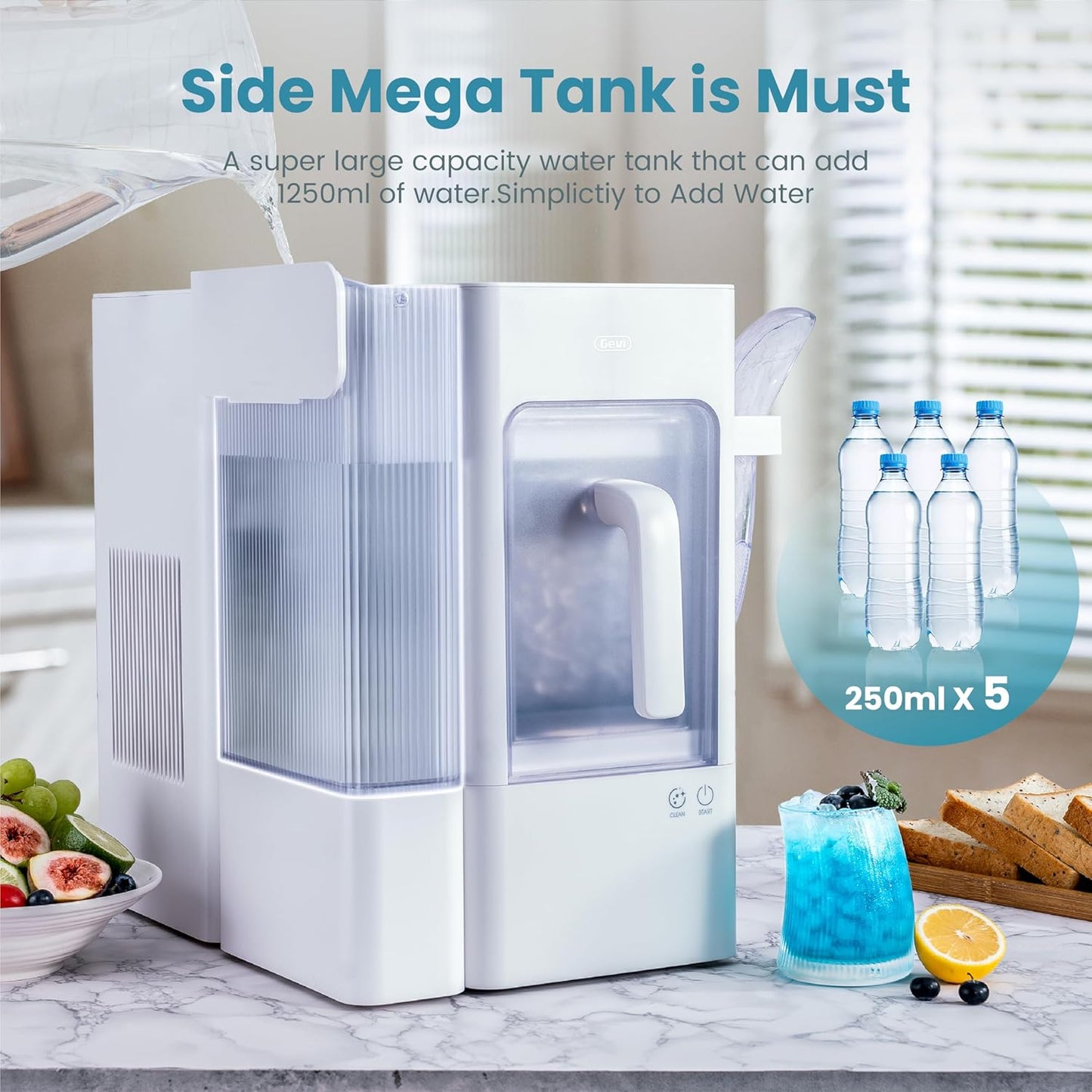 Gevi Adella Gemi Nugget Ice Maker Countertop with 1 Gallon Side Tank,Chewable Ice Machine with Portable Ice Basket, 40 lbs in 24 Hours, Pellet Ice Machine with Self-Cleaning for Home Party