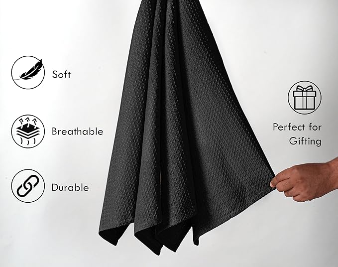 Black Waffle Dishcloths, 12x12 Inch, Absorbent, Soft, and Durable, Quick Drying, Reusable, Machine Washable, 100% Cotton, Perfect for Cleaning, Multipurpose Dish Towels, Set of 12