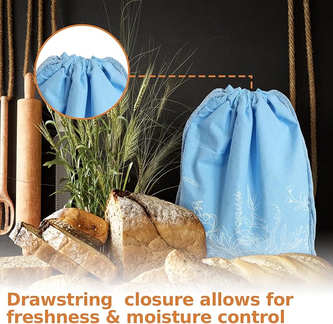 2 Pack Sourdough Bread Bags with Foodgrade TPU Lining, Linen Bread Bags for Homemade Breads, 16x12" Reusable Canvas Breads Bag with Drawstring Natural Large Storage for Fresh Keeping Loaf