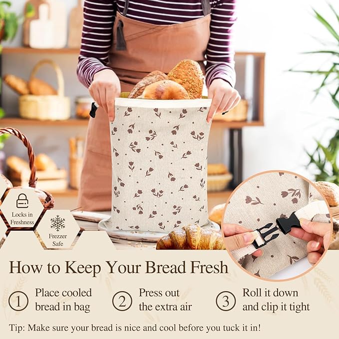 Sourdough Bread Bags for Homemade Bread 2 Pack, Cotton Beeswax Bags, Reusable Breads Bag, Sourdough Bag