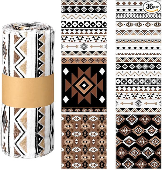 36 Count Reusable Cleaning Cloths Washable Cotton Kitchen Towels (Western Aztec,Brown)