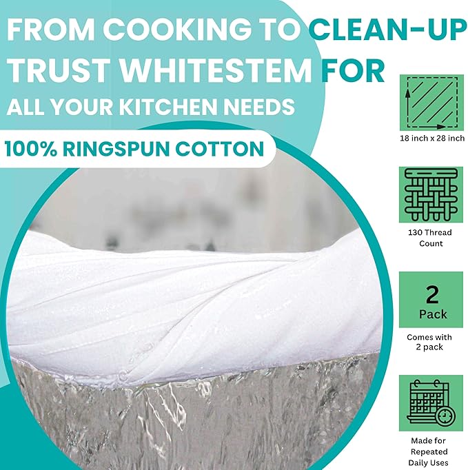 Flour Sack Towels | Tea Towel for Crafts| Kitchen | Dish | Cotton Blank Towel for Embroidery| Baking Bread Proofing Linen Cover| Thick Absorbent Quick Dry | 2 Pack 18"x28" White