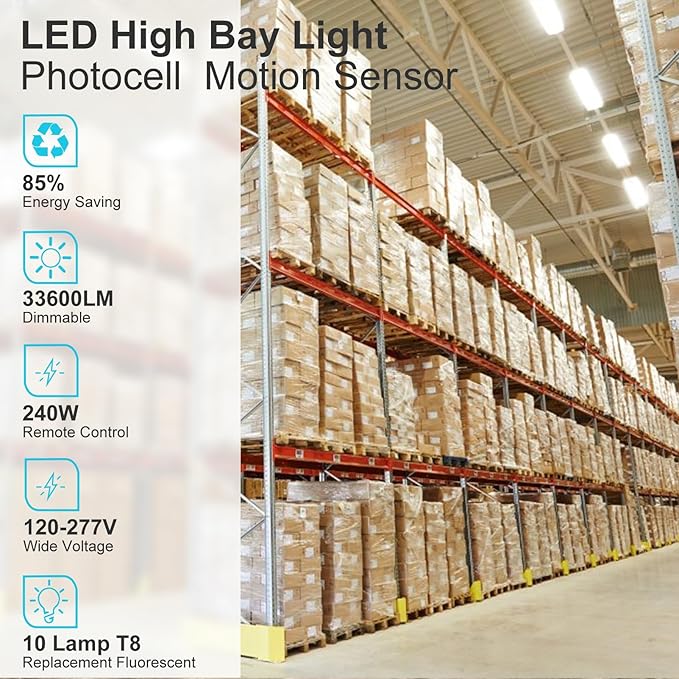 Lightdot LED Linear High Bay Shop Light,240W 100-277V 【Driver Equipped】 33600LM [Eqv.960W MH] 5000K Large Coverage Linear 2x3 High Bay LED Fixtures for Warehouse Garage -ETL, 4Pack