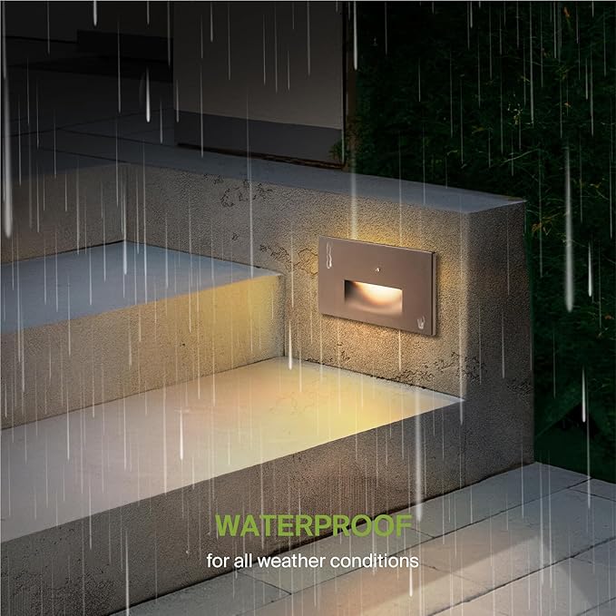 ASD LED Recessed Step Light Fixture, Dusk to Dawn Outdoor Tread Lighting | 3CCT, Photocell, Waterproof, ETL Listed | 3W 120LM 3000K-5000K 120V | Staircase Hardwired Illumination | Dark Bronze, 4 Pack