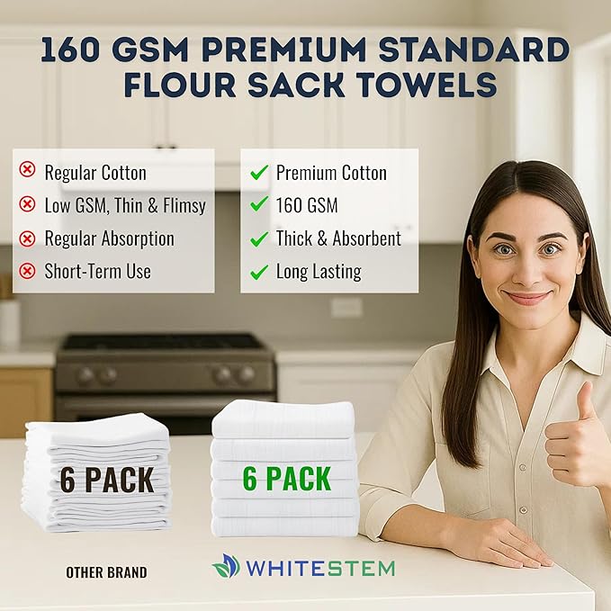 Flour Sack Towels | Tea Towel for Crafts| Kitchen | Dish | Cotton Blank Towel for Embroidery| Baking Bread Proofing Linen Cover| Thick Absorbent Quick Dry | 6 Pack 18"x28" White