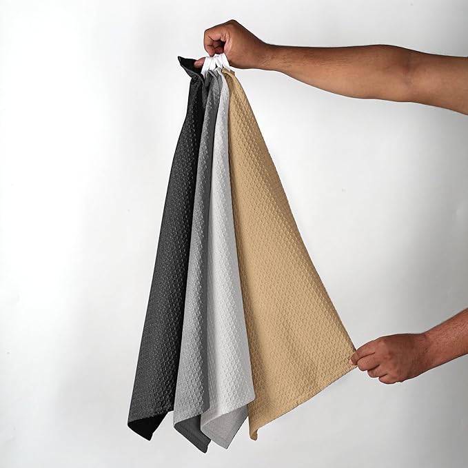 Multicolor Waffle Kitchen Towels, 16x26 Inches, Soft, Absorbent, Durable, Fast Drying, Reusable, 100% Cotton, Ideal for Cleaning, Towels, Set of 4, Black,Grey, Beige, White