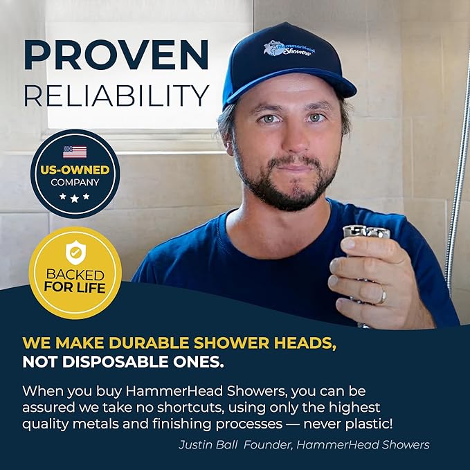 HammerHead Showers® Solid Metal 3-Spray Handheld Shower Head with Long Hose and Holder - CHROME - 2.5 GPM High Pressure Shower Head with Handheld Sprayer - WIDE, MASSAGE, and MIST Sprays
