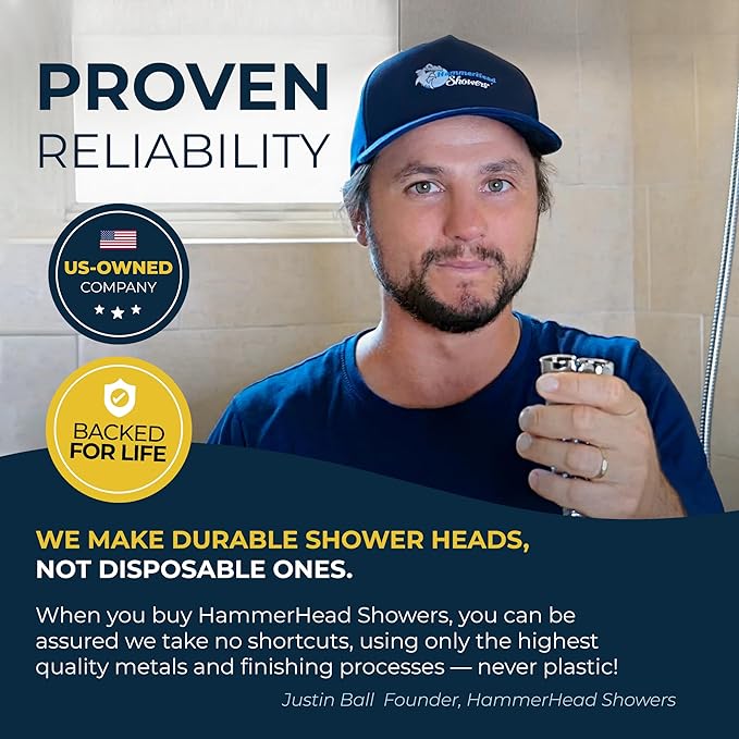 HammerHead Showers® Solid Metal 3-Spray Handheld Shower Head with Long Hose and Holder - BRUSHED NICKEL - 2.5 GPM High Pressure Shower Head with Handheld Sprayer - WIDE, MASSAGE, and MIST Sprays