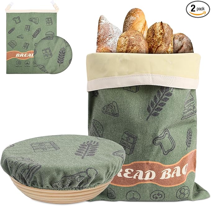 Beeswax Bread Bags with 10'' Reusable Bowl Covers for Homemade Bread, Extra Large Reusable Beeswax Bags Set for Storage Sourdough,Large Capacity Breads Storage Bag to Keep Fresh (Green, 1 Pack)