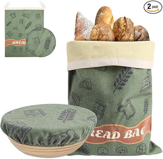 Beeswax Bread Bags with 10'' Reusable Bowl Covers for Homemade Bread, Extra Large Reusable Beeswax Bags Set for Storage Sourdough,Large Capacity Breads Storage Bag to Keep Fresh (Green, 1 Pack)