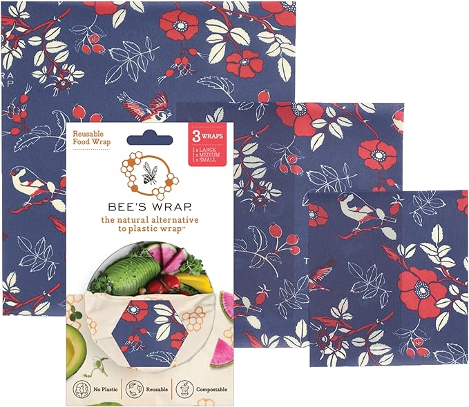 Bee's Wrap Beeswax Wraps for Food - Botanical 3 Pack (S, M, L) Made in USA Reusable & Organic Food Wraps, Sandwich Wrap & Bowl Covers - Eco-Friendly Alternative to Aluminum Foil & Plastic Wrap