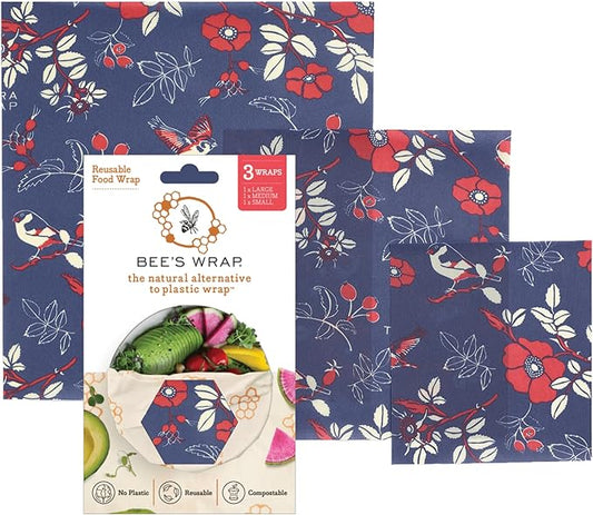 Bee's Wrap Beeswax Wraps for Food - Botanical 3 Pack (S, M, L) Made in USA Reusable & Organic Food Wraps, Sandwich Wrap & Bowl Covers - Eco-Friendly Alternative to Aluminum Foil & Plastic Wrap