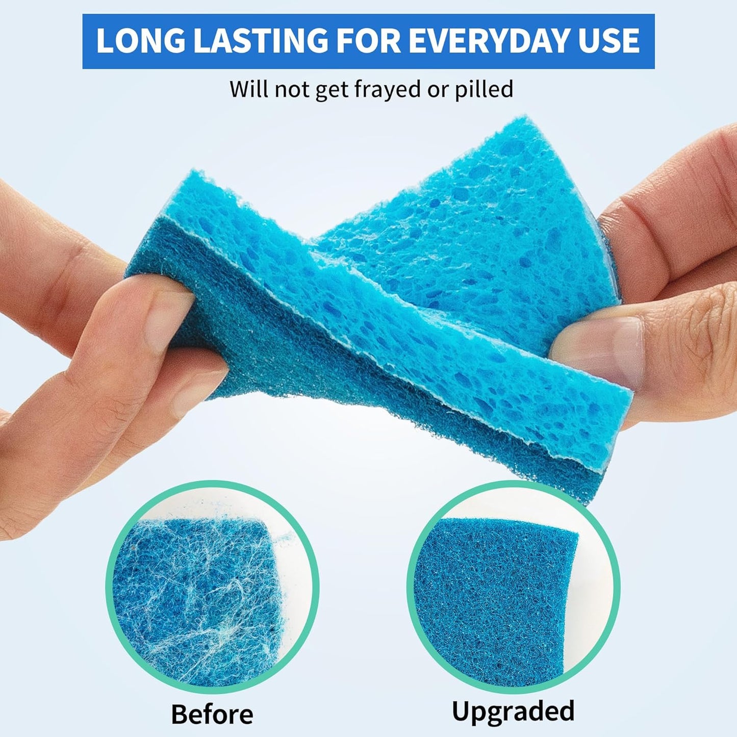 HOMERHYME Non-Scratch Cellulose Scrub Sponges 24 Pack, Kitchen Sponge with Double-Side & Ergonomic Design. Sturdy Sponge for Dishes, Coated Cookware, Sink, Countertops.