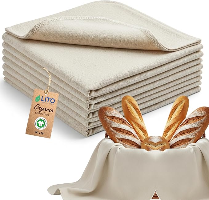 LITO LINEN AND TOWEL Flour Sack Towels for Bread Dough Proofing – Unbleached, Thick Cotton Baking Cloth for Baguettes, Ciabatta, Pastry – Reusable, 28"x28", 6-Pack