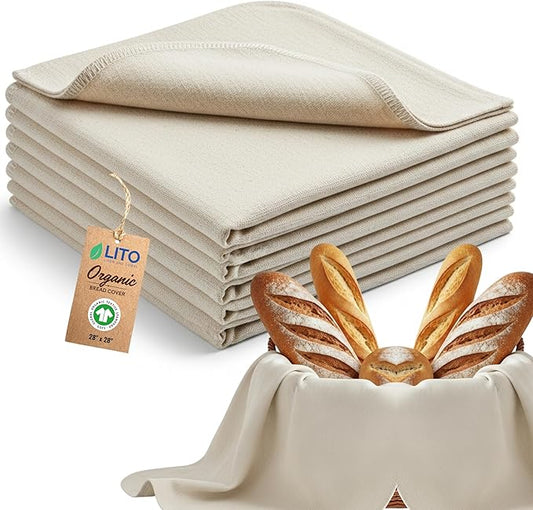 LITO LINEN AND TOWEL Flour Sack Towels for Bread Dough Proofing – Unbleached, Thick Cotton Baking Cloth for Baguettes, Ciabatta, Pastry – Reusable, 28"x28", 6-Pack