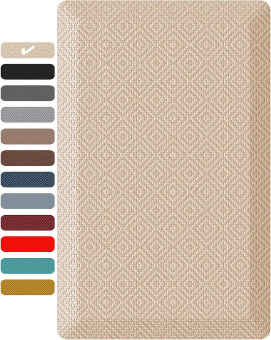 Ophanie Kitchen Mats for Floor, 3/4 inch Thick, 20x32 Anti Fatigue Cushioned Mat, Kitchen Rugs, Waterproof, Comfort Ergonomic Standing Mat for Office, Home, Sink, Beige Non-Slip Ridged Bottom